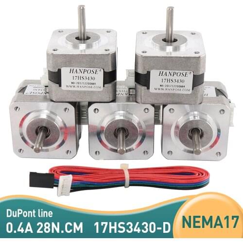 Free shipping 5PCS 17HS3430 Nema17 12V 28N.CM 34mm length 4-Lead 42 motor Stepper Motor with 1M DuPont line for cnc 3D Printer