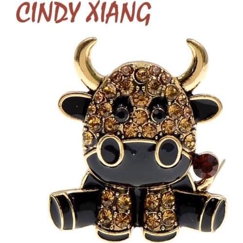 CINDY XIANG Rhinestone Cute Enamel Milk Cow Brooches For Women Chinese Bull Year Design Fashion Animal Pin Brooch Good Gift