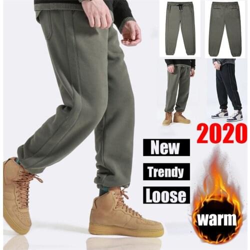Joggers Sweatpants Men 2020 Loose Trousers Winter Warm Plus Velvet Thick Pants Male Outdoor Fashion Elastic Waist Workout Pants