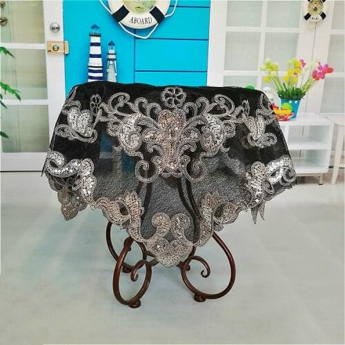European Black Embroidery Sequins Beaded Tablecloths Electrical Furniture Dustproof Table Cloths Christmas Wedding Decoration