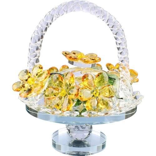 Crystal 7 Flowers Basket Figurine Paperweight Dream Craft Keepsake Chistmas Gift Desktop Office Decor Centerpiece Collectible