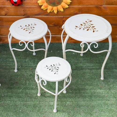 French Wrought Iron Hotel Courtyard Flower Shelf Outdoor Garden Floor-standing Flower Rack Retro Balcony Office Plant Pot Stands