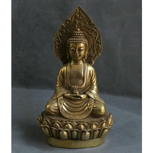 Chinese Buddhism Brass Sit lotus Shakyamuni Amitabha Buddha Statue Sculpture