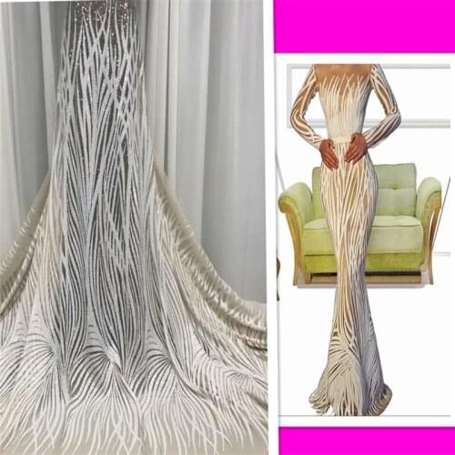 Royal Blue sequins Lace Fabric with Sequins African Tissue Laces Fabrics Nigerian sequins Fiber Lace Fabric for Sewing white