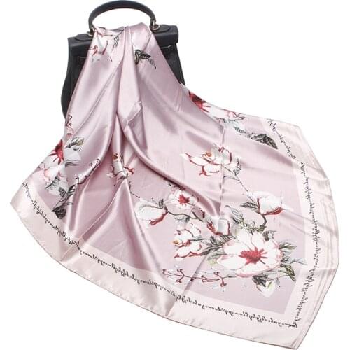 Fashion Scarves for Women Shawl Floral Print Silk Satin Hijab Scarf Female 2018 90*90cm Bandana Square Shawls Scarfs For Ladies