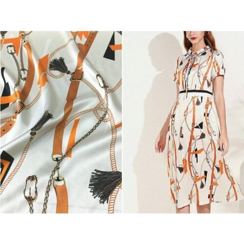 2020 new 19mm silk stretch satin fabric chain print 140cm wide silkworm silk dress fashion fabric spring and summer