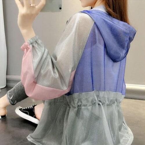 New UV Sun Protection Clothing Long Sleeve Color Matching Jacket Anti Ultraviolet Summer Beach Hooded Sunscreen Shirt X264