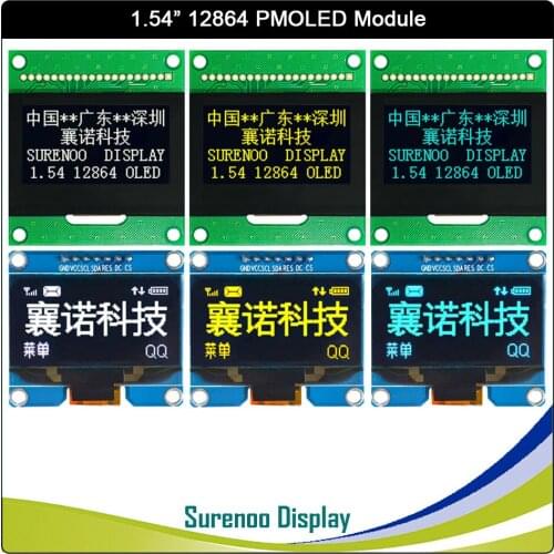 Real OLED Display, 1.54" 128*64 12864 Graphic LCD Module Screen LCM Screen SSD1309 / SSD1305 Support Parallel, SPI, I2C / IIC