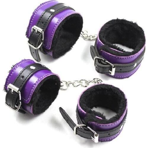 BDSM Bondage Slave Sex Toys Purple Leather Adjustable Handcuffs Restraints Ankle Cuff Restraints Adult SM Sex Game for Couple