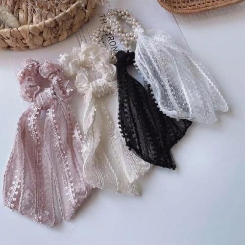 Elegant Chill Style Lolita Hair Ribbon Ties For Women Ponytail Rope Lace And Pearl Fashion Hair Scrunchie Sweet Hair Accessories