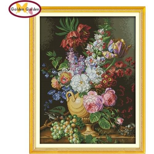 GG Beautiful Vase Joy Sunday Cross Stitch DIY Needlework Embroidery Sets Handcraft Christmas Cross Stitch Kits for Home Decor