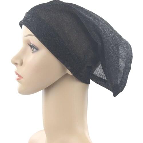 12pcs One Dozen Muslim Women Girls Underscarf Cap Inner Hijab Hats Islamic Headwrap Shimmer Material Soft Stretch Wholesale