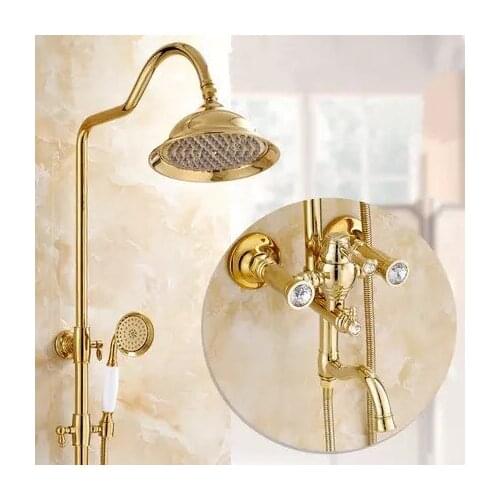 Shower Faucets Luxury Antique Rose Gold Bathroom Rainfall Shower Sets White Wall Mount single handle Bathtub Faucet Set YD-357