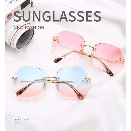 Fashion Irregular Polygon Gradient Rimless Vintage Sunglasses Women Glasses for Ladies