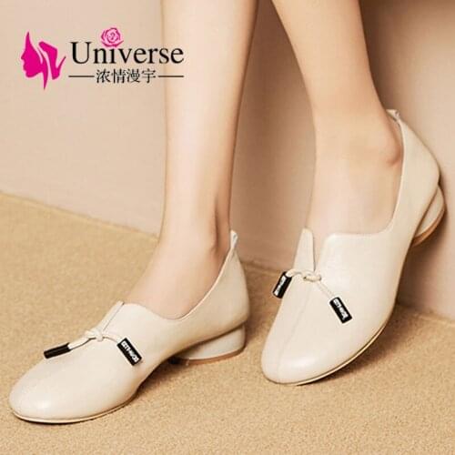 Universe Mule Pumps Women Shoes Heel High 2.5cm Cow Leather Low Heels Round Toe Thick Heels Slip-on Ladies Pumps 2019 J079