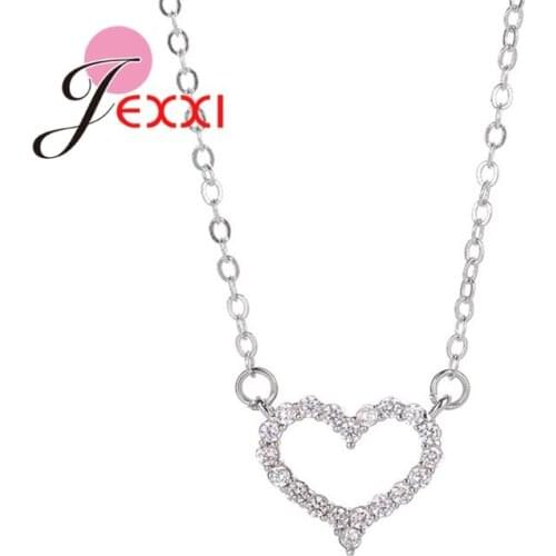 Korean Simple 925 Sterling Silver Hollow Cubic Zirconia Heart Short Clavicle Necklaces For Women Girl Necklace Jewelry