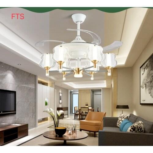 Nordic fan light invisible living room crystal light luxury restaurant fan chandelier modern minimalist crystal chandelier