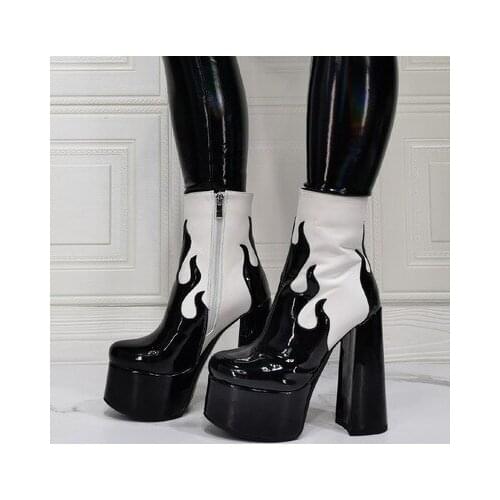 SUPER Women Ankle Platform Wedges Boots High Heels Short Booties Handmade Black White Ladies Shoes Woman Size 43 44 47 50 52