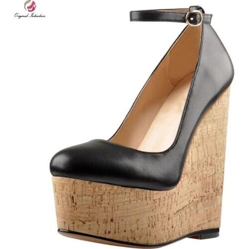Summer Woman Super High Heels Platform Round Toe Heels High Party Heels Females Buckle Strap Wedges Heels Shoes Large Size 34-43