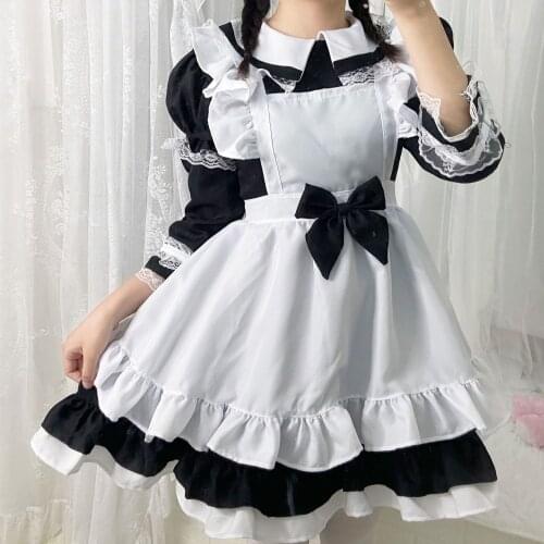 Woman Kawaii Lolita Maid Dress Black Summer Cosplay Princess Dress Cute Ruffled Butterfly Sleeve Animation Clothing Sexy Lolita