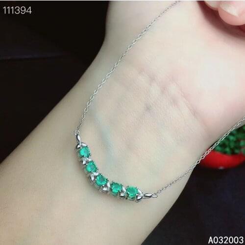 KJJEAXCMY Fine Jewelry 925 Sterling Silver Inlaid Natural Emerald Female Pendant Necklace Fashion Support Detection