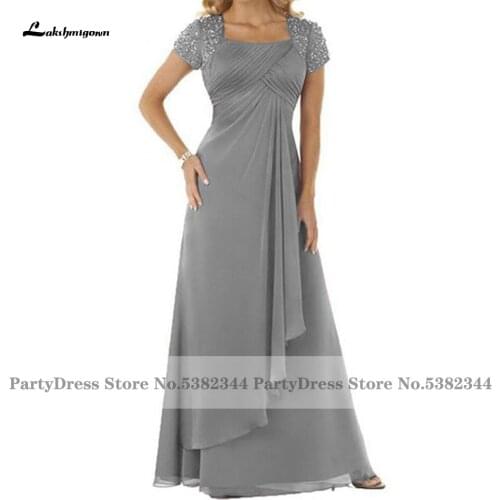 Lakshmigown Cheap Mother Of The Bride Dresses Plus Size 2020 Turquoise Blue Chiffon Long Beads Women Formal Evening Party Gowns