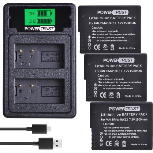3PC DMW-BLC12 DMW-BLC12E Battery+LCD Dual USB Charger with Type C Port for Panasonic DMW-BLC12E DMW-BLC12PP FZ200 FZ1000 DMC-G5