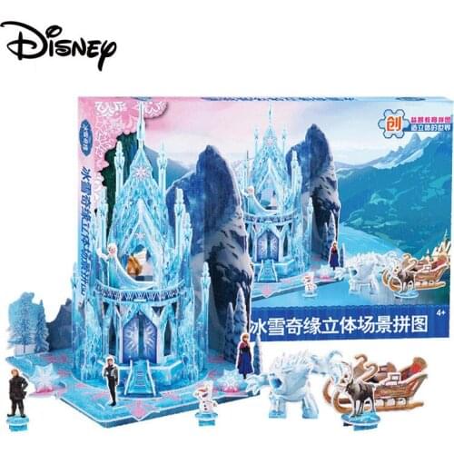 Disney Frozen Elsa Princess Mickey Mouse 3D Puzzle Toy DIY Cartoon Palace Castle Educational Toys For Girls Kids Birthday Gift