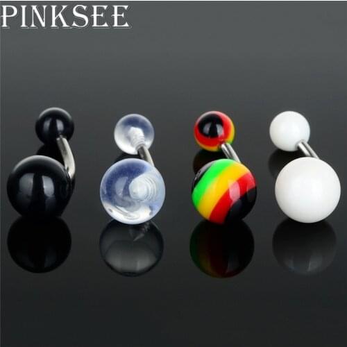 5pcs Stainless Steel Acrylic White Black Colorful Ball Bending Bar Lip Ear Stud Navel Body Piercing Women Jewelry