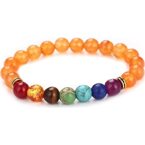 Hot Sale 12PCS 7 Chakra Healing Balance Gold Alloy 8mm Beads Reiki Buddha Bless Lose Weight Natural Stone Yoga Bracelet Free
