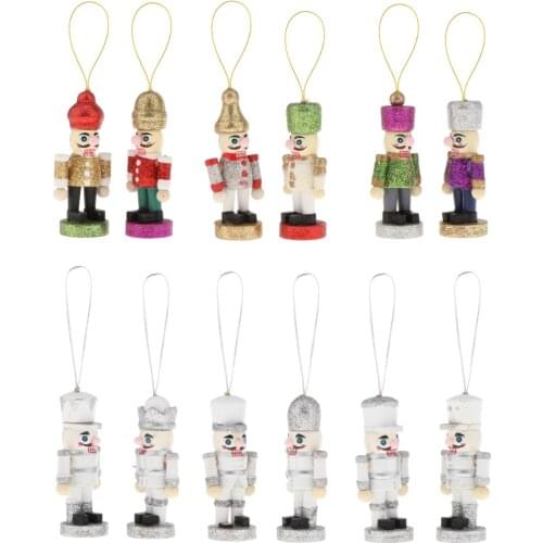 6xWooden Soldiers Nutcracker Christmas Party Hanging Walnut Ornaments Home Decor