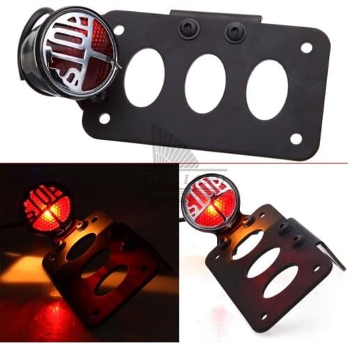 Auto LED STOP Side Mount Integrated License Number Plate Bracket Tail Light Brake Light Black For Bobber Choppers Sportster XL