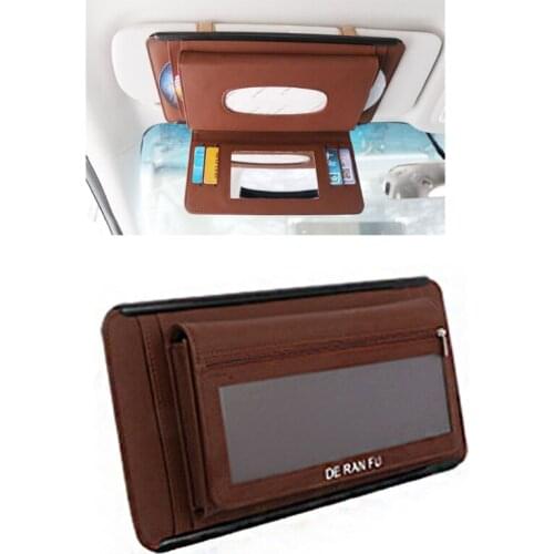 Car Visor Tissue Bag Portable Leather Tissue Box Creative Vehicle Tissue Box for storage Card Pen