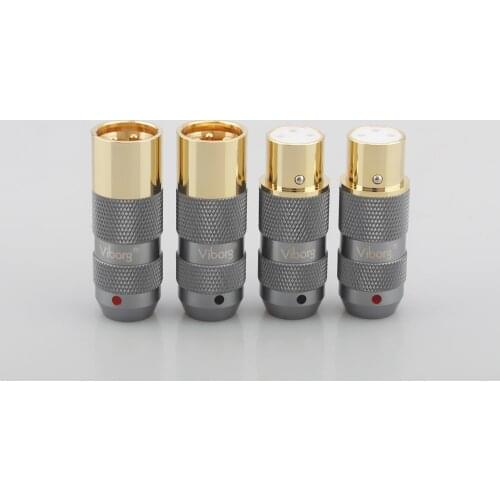 4Pieces Hifi Audio Cable Balance 3Pins Viborg 99.998% pure copper 24K Gold plated XLR Connector Plug