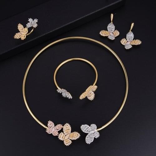 LARRAURI Brand 4PCS Trendy Jewelry Sets Trendy Butterfly Necklace/Bracelet/Earrings/Ring Jewelry Sets for Women Accessories