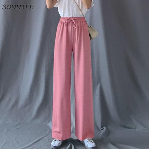 Women Wide Leg Pants Large Size 5XL Solid Bandage Casual Loose Breathable Stretchy Soft Daily Colorful Full Length Females Chic