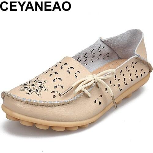 CEYANEAO genuine leather Women shoes mother shoes girls lace-up fashion casual shoes comfortable breathable women flats C031