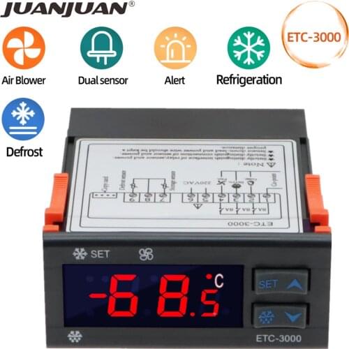 ETC-3000 Digital Temperature Controller Refrigeration Defrost and Fan Control modes Thermostat Regulator NTC Dual sensor 30% off