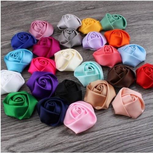 Cheap100Pcs/lot DIY Hand Made DIA 5CM Satin Rose Artificial Ribbon Flower For Make Bridal Bridesmaid Wedding Bouquet Decor