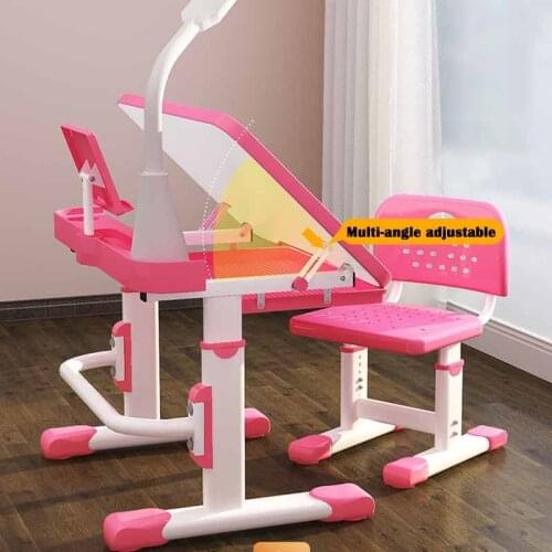 Kids Study Desk and Chair Set Multifunctional Adjustable Height Desk Comfortable Chair Set Study Table With Lamp Writing Desk