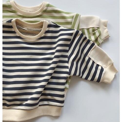 2021 Ins Striped Sweatshirts Children New Winter Pure Cotton Pullover For Boys And Girls Autumn Girls Long Sleeve Tops Kids 0-6y