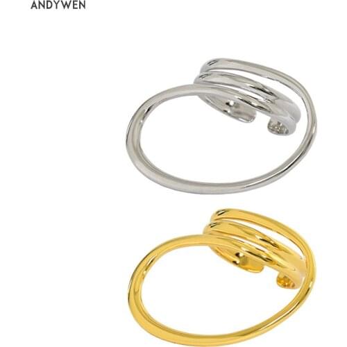 ANDYWEN 925 Sterling Silver Big Circle Charm Resizable Ring Adjustable Fashion 2021 Wedding Fine Jewelry Gift Slime New Design