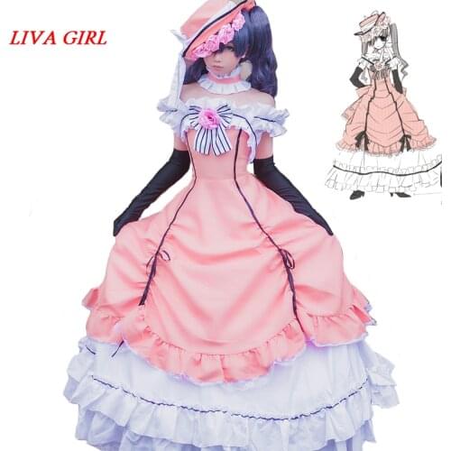 Black Butler Kuroshitsuji Ciel Phantomhive Sleeveless Lace Maid Court Full Dress Uniform Outfit Anime Cosplay Costumes