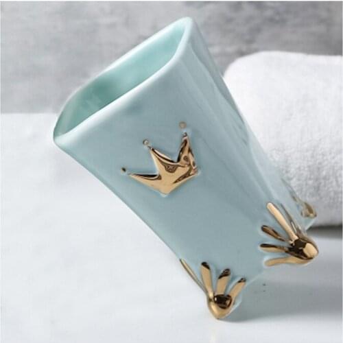 Nordic Brief Style Bathroom Square Shape Ceramic Gargle Cup Hotel Gilding Art Rinsing Mug Creative Toiletries Brushing Tools