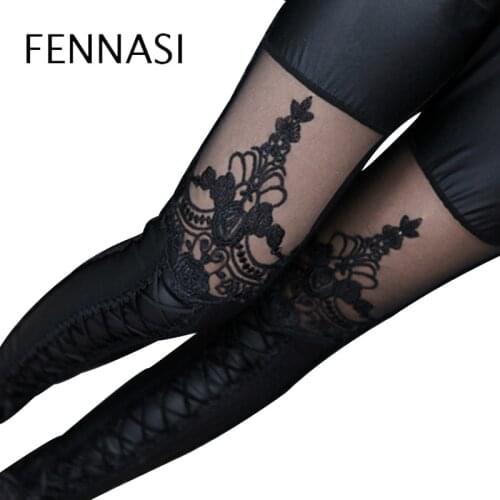 FENNASI Punk Sexy Fashion Leggings Women Black Patchwork Casual Slim Leggings Pattern High Waist Skin Nylon Lady Leggings