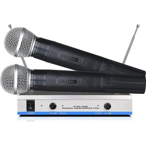 MV-744 VHF Dual Wireless Microphone System with Metal Receiver for Speech Interview Meeting Microphone Silver Church Mikrofon