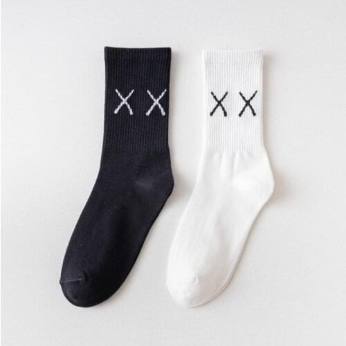 Harajuku Black White Korean Style Women Socks Novelty Street Kpop Crew Tube Funny Socks Cotton Breathable calcetines meias