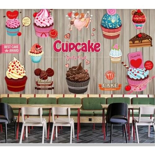 Papel de parede Cupcakes Coffee Cake Shop Dessert Shop Bakery food 3d wallpaper kitchen bar cafe restaurant home decor