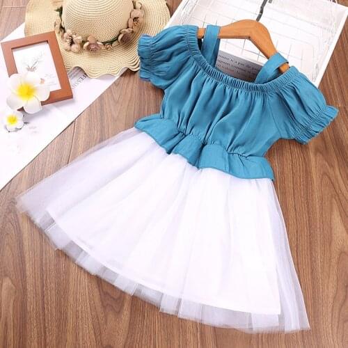 Kids Summer Sling Dresses for Girls Denim Mesh Tutu Clothings Baby Fashion Beach Wear 18M-6Y