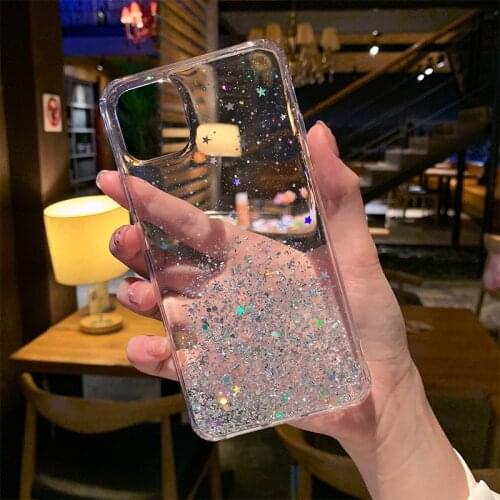 Personalized Transparent Gitter Phone Cases for IPhone 12 11 Pro X XR XS Max Silica Gel Phone Case for Iphone 7 8 6s Plus mini